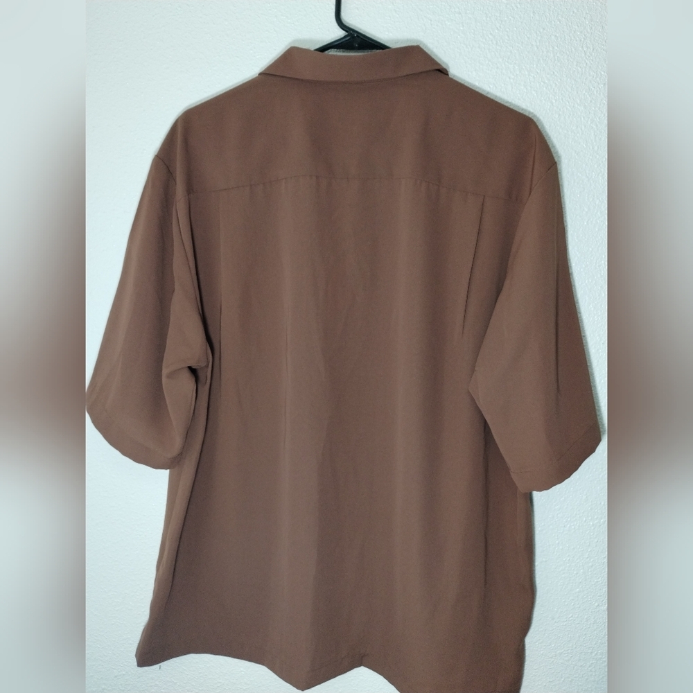 GU Global Men's Brown Polyester Button Down Casual Dress Shirt - Size L - Picture 3 of 11